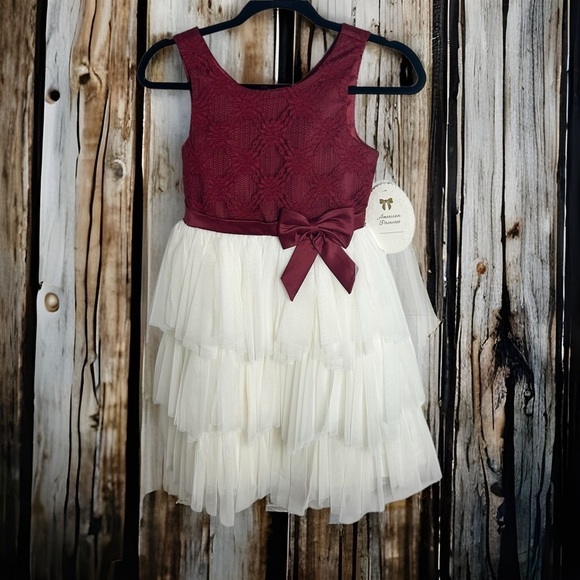 American Princess Burgundy Lace Dress NWT Sz 12 Red Tulle Layered Tiered Formal - Picture 1 of 6